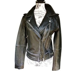 Barneys Originals Leather Moto Jacket Womens 8 Black New Sheep Leather Biker